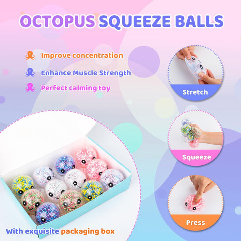 VESPRO 12 Pack Fidget Stress Balls for Adults, Cute Octopus Stress Ball