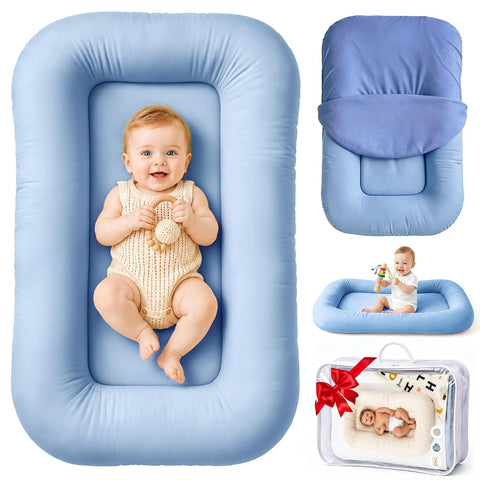 Infant Support Cushion & Baby Support Cushion for Newborn 0-24 Months, Breathable Cotton Pad, Supervised Use, Portable Infant Essentials for Travel and Home, Blue (Cover Included）