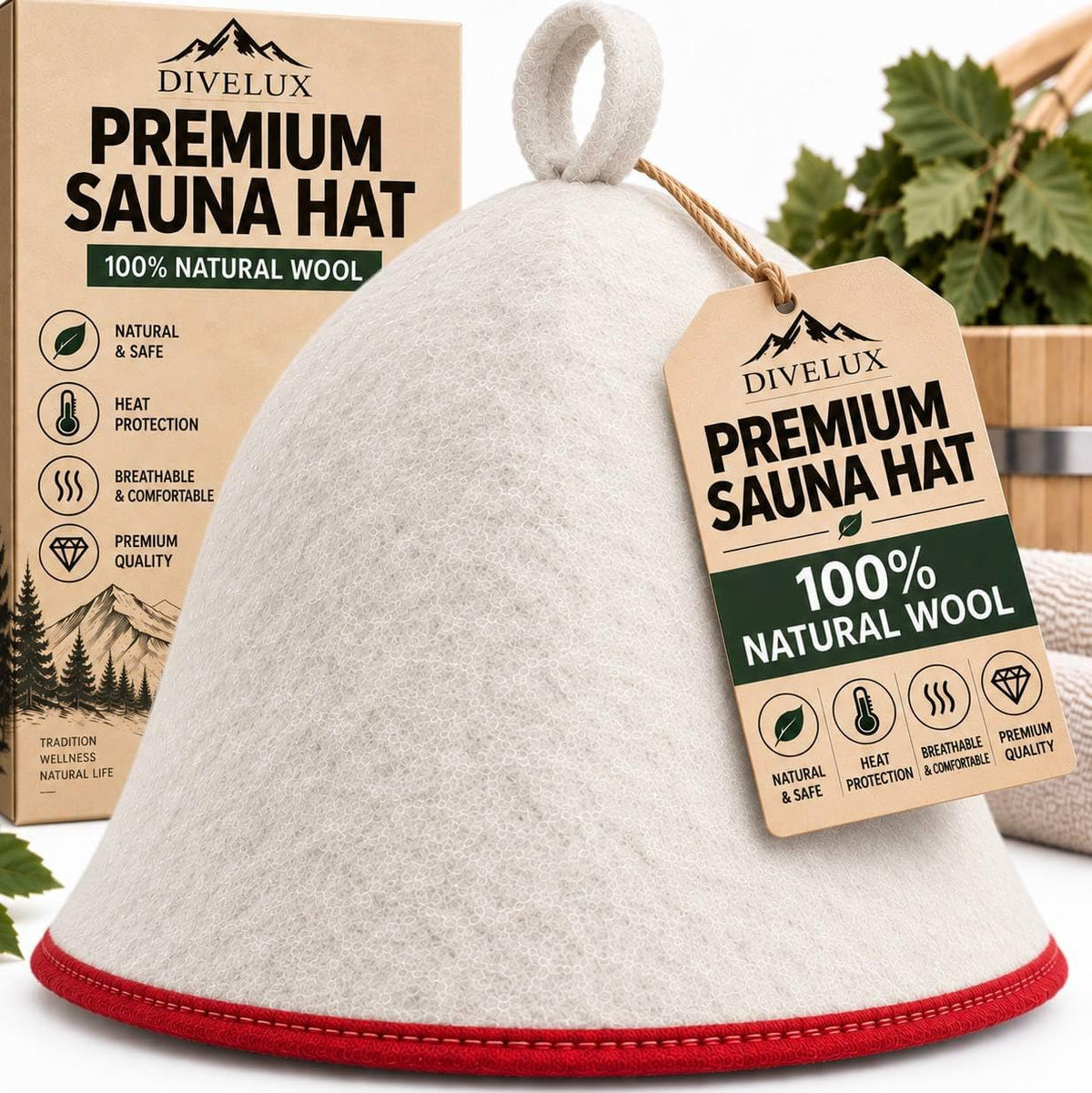 Premium Sauna Hat – 100% Natural Wool, Handmade Sauna Headwear for Men and Women – Eco-Friendly, Breathable