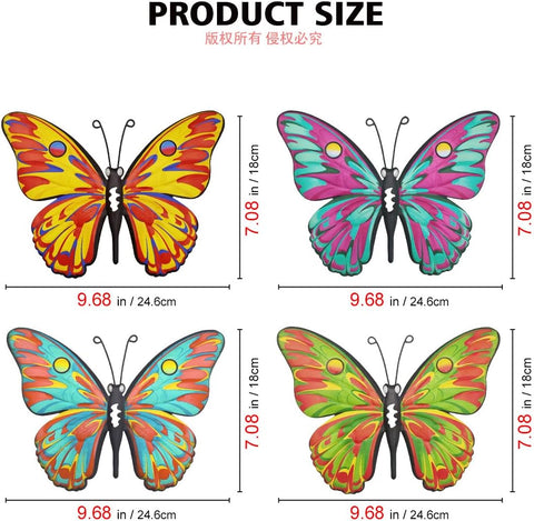 Daogtc Metal Butterfly Wall Decor - 9.6" Outdoor Fence Wall Art Decor, Hanging Decorations for Garden Yard Living Room Bedroom Patio Balcony(4 Pack)