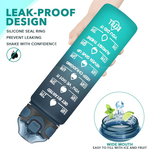 Enerbone 32 oz Drinking Water Bottle with Times to Drink and Straw, Motivational with Carrying Strap, Leakproof BPA & Toxic Free, Ensure You Drink Enough Water for Fitness Gym Outdoor