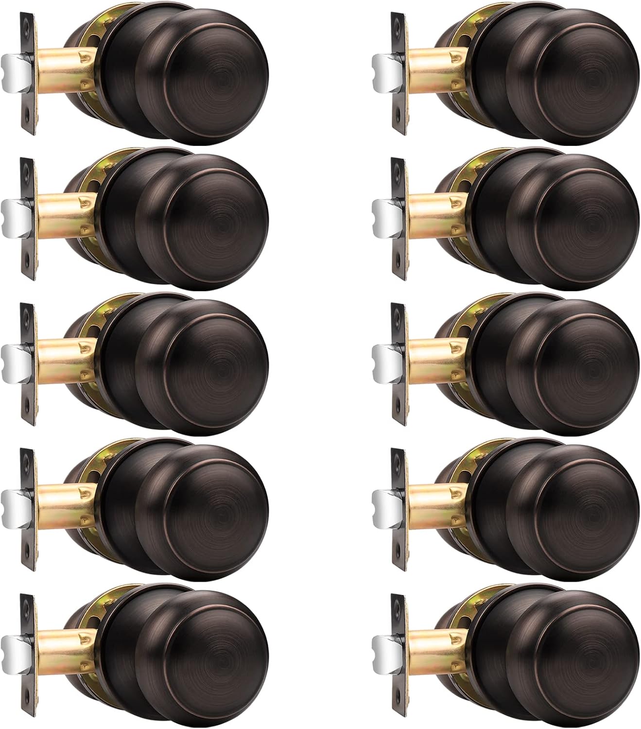 Probrico Oil Rubbed Bronze Door Knobs Interior, Passage Door Knobs for Hallway Closet, Keyless Interior Door Knob, 10 Pack