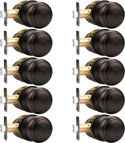 Probrico Oil Rubbed Bronze Door Knobs Interior, Passage Door Knobs for Hallway Closet, Keyless Interior Door Knob, 10 Pack