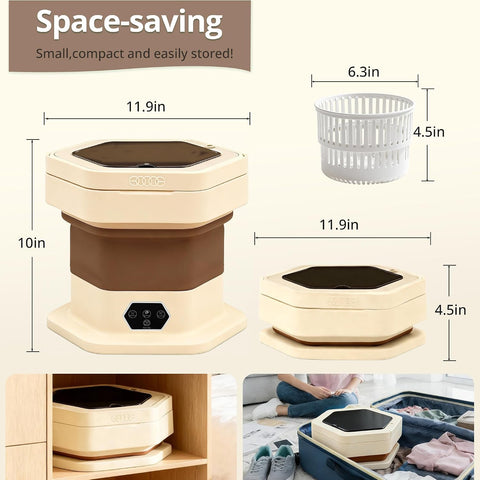Welsteepse Portable Washing Machine, 16L Upgraded Mini Washer with Spin Basket Laundry Machine for Baby Clothes, Underwear, Socks; Ideal for Travel, Dorms, Camping (khaki)