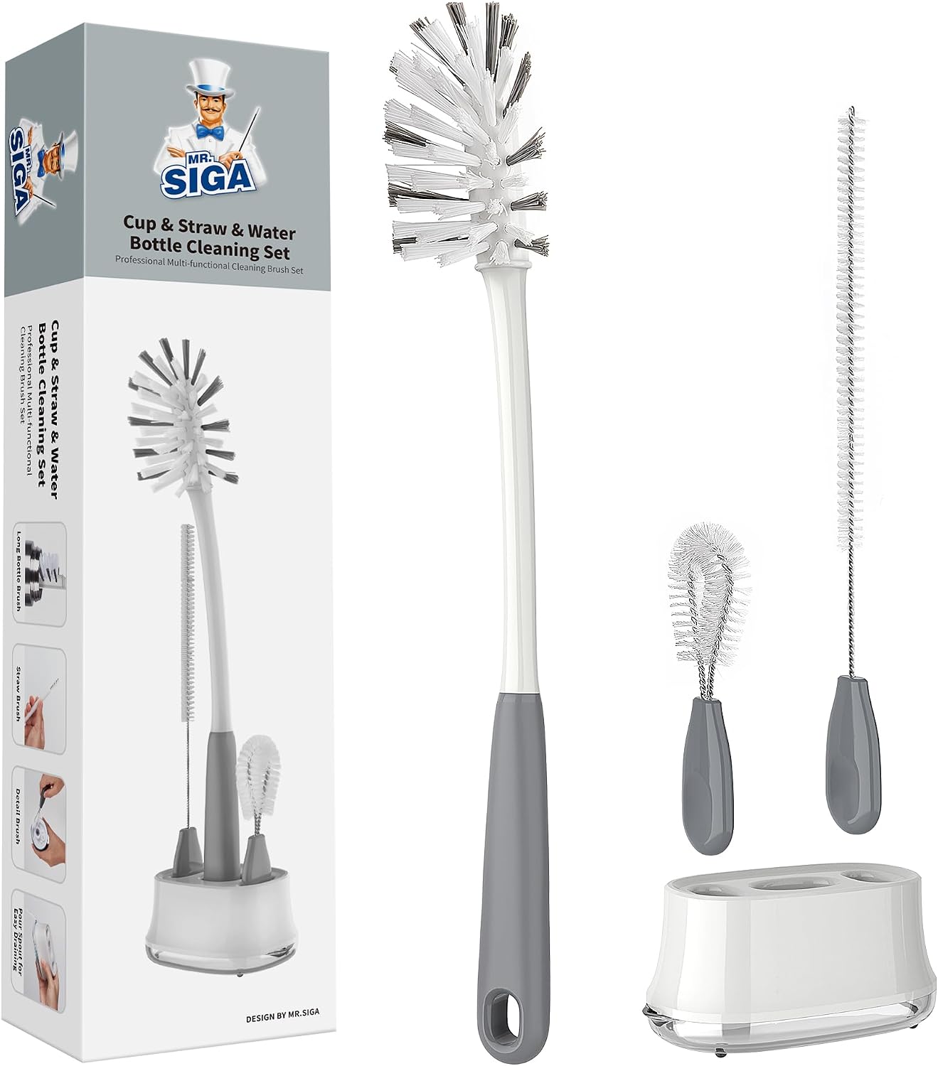 MR.SIGA Water Bottle Brush Cleaning Set with Storage Holder