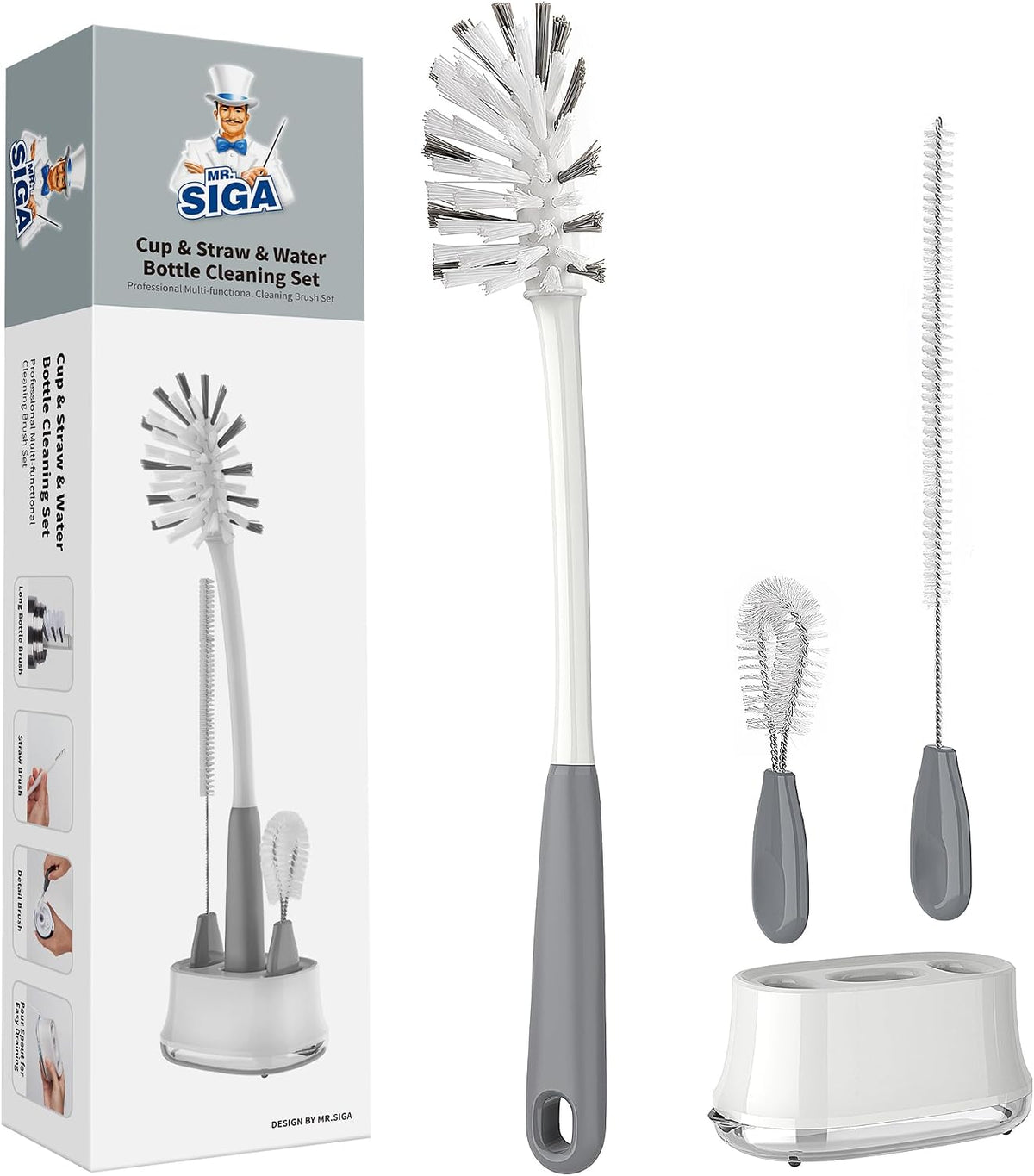 MR.SIGA Water Bottle Brush Cleaning Set with Storage Holder