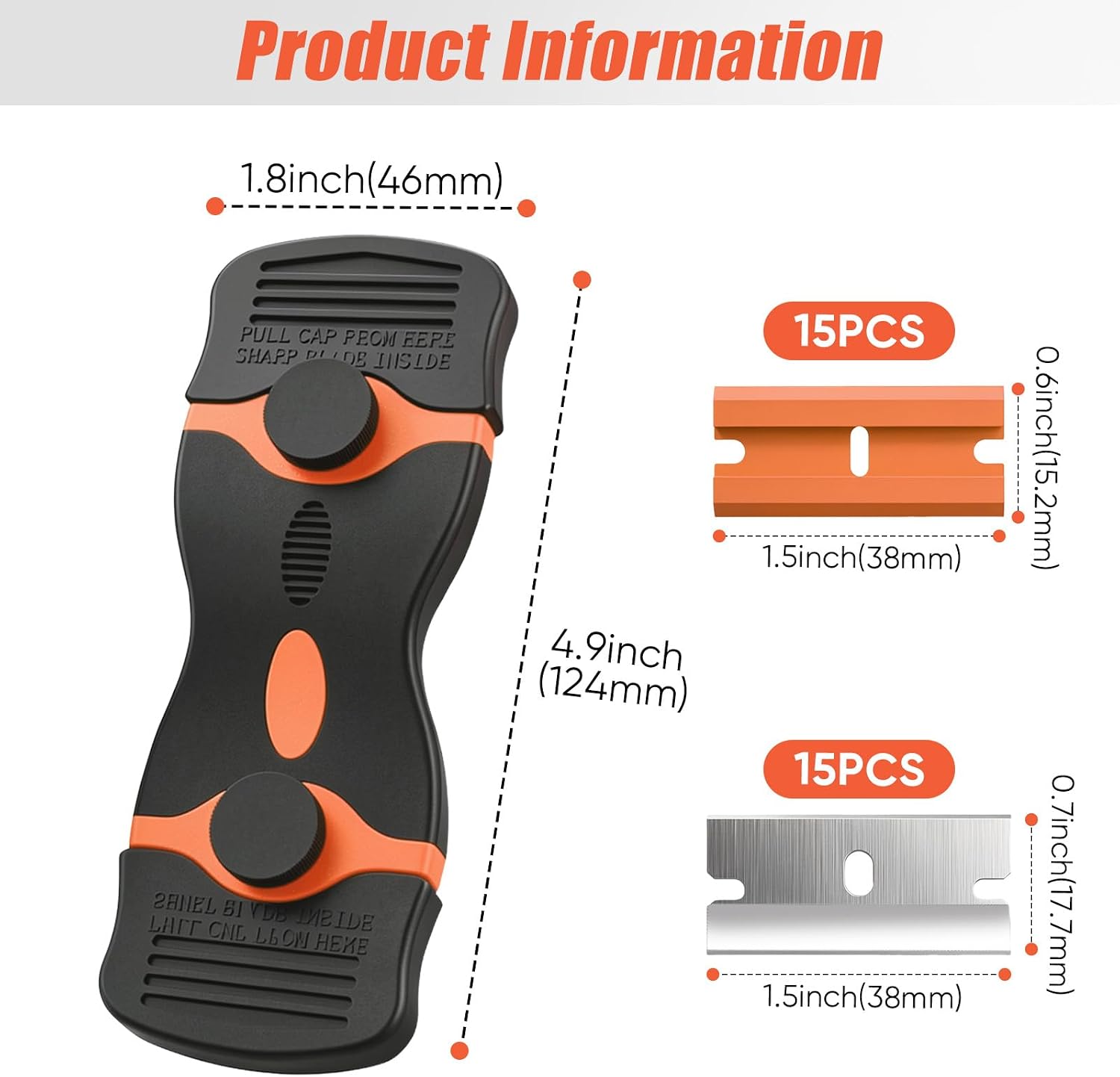 2 Pack Double-Ended Razor Blade Scraper, 30 Blades (Orange)