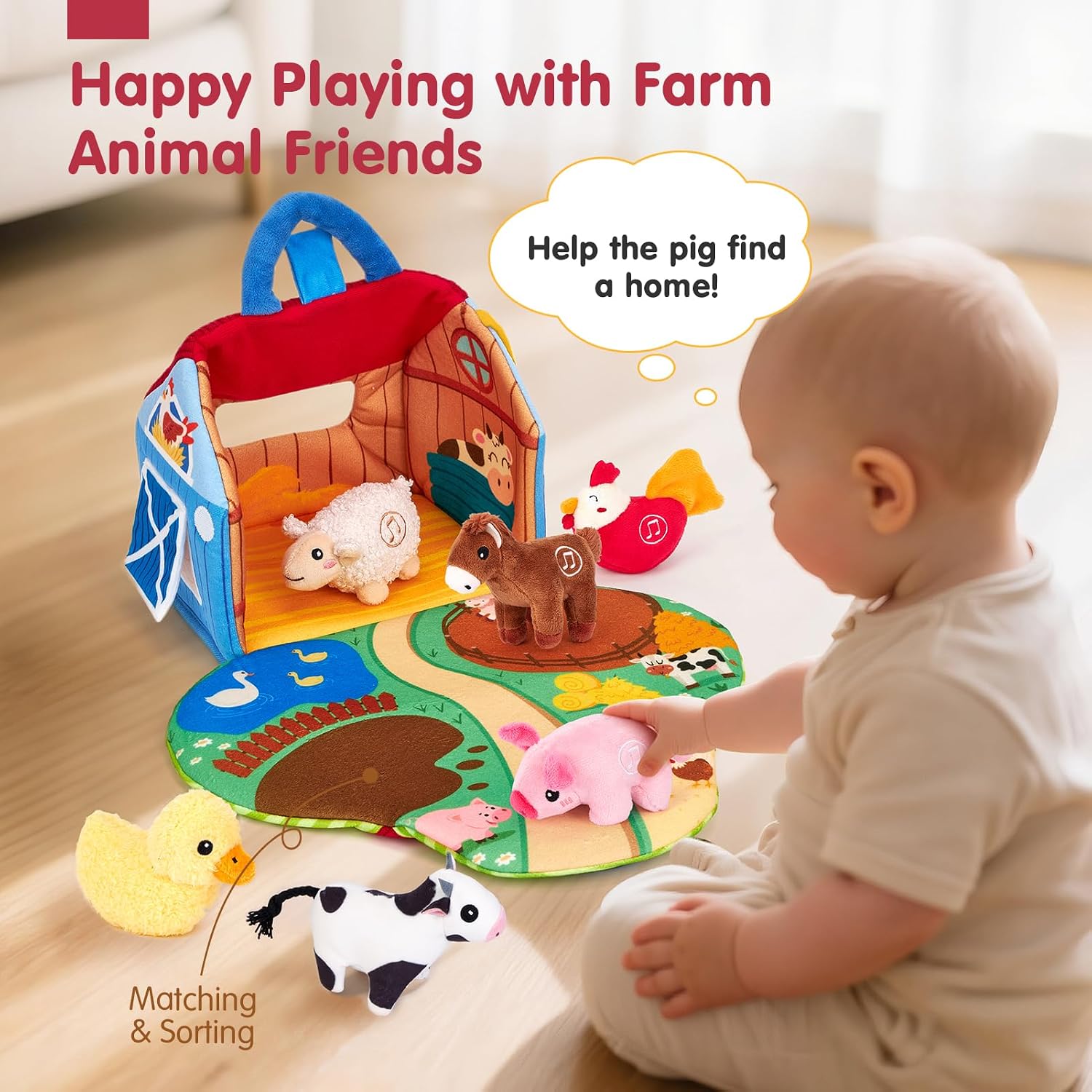 hahaland Baby Toys 6-12 Months, Surprise Barn Farm Animals with Sounds Word