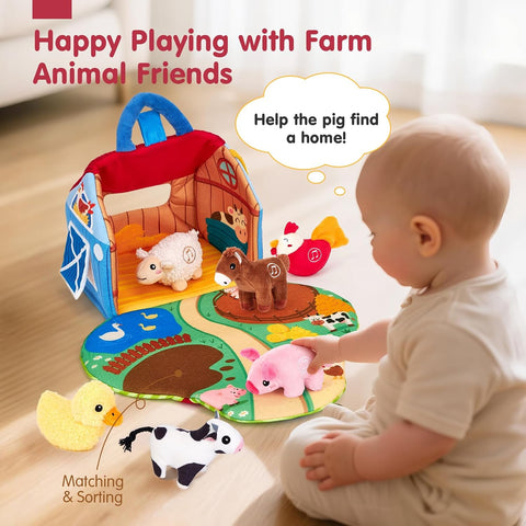 hahaland Baby Toys 6-12 Months, Surprise Barn Farm Animals with Sounds Word