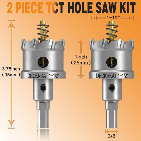 2-Pack 1-1/2" TCT Hole Saws for Hard Metal, Heavy Duty 38mm Tungsten Carbide Tipped Hole Cutters Set with Spring-Loaded Pilot Drill Bits for Stainless Steel, Metal, Iron, and Plastic