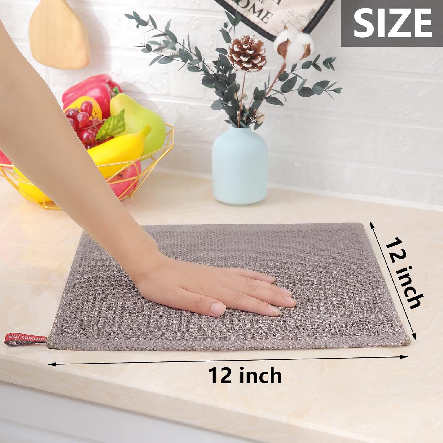 Homaxy 100% Cotton Waffle Weave Kitchen Dish Cloths 12-Pack, Multicolor