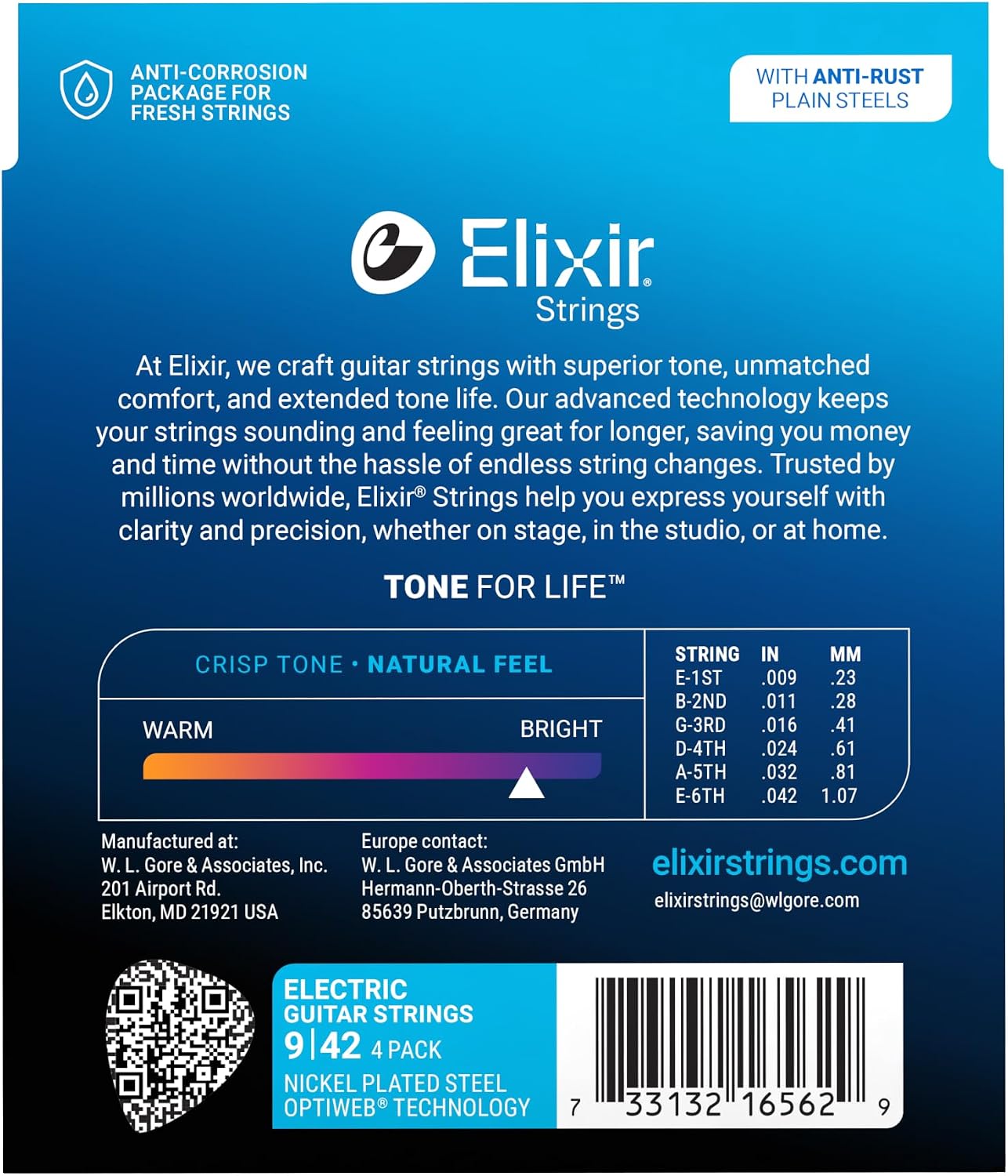 Elixir Strings, Electric Guitar Strings, Nickel Plated Steel with OPTIWEB Technology, Longest-Lasting Crisp Tone with Comfortable Feel, 4 Pack, Super Light 9-42