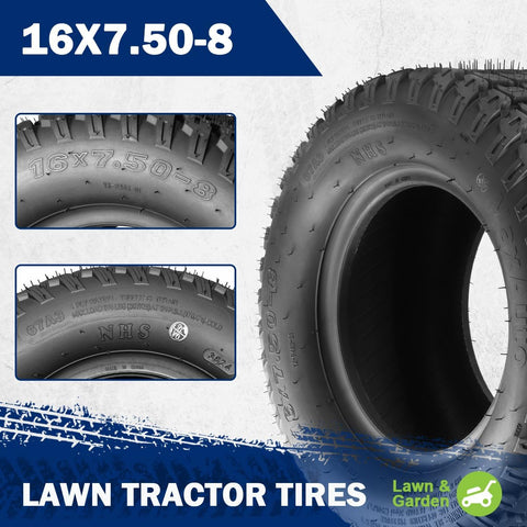 MaxAuto 16x7.50-8 16x7.5x8 Turf Saver Lawn Mower Tire 4PLY, Set of 2