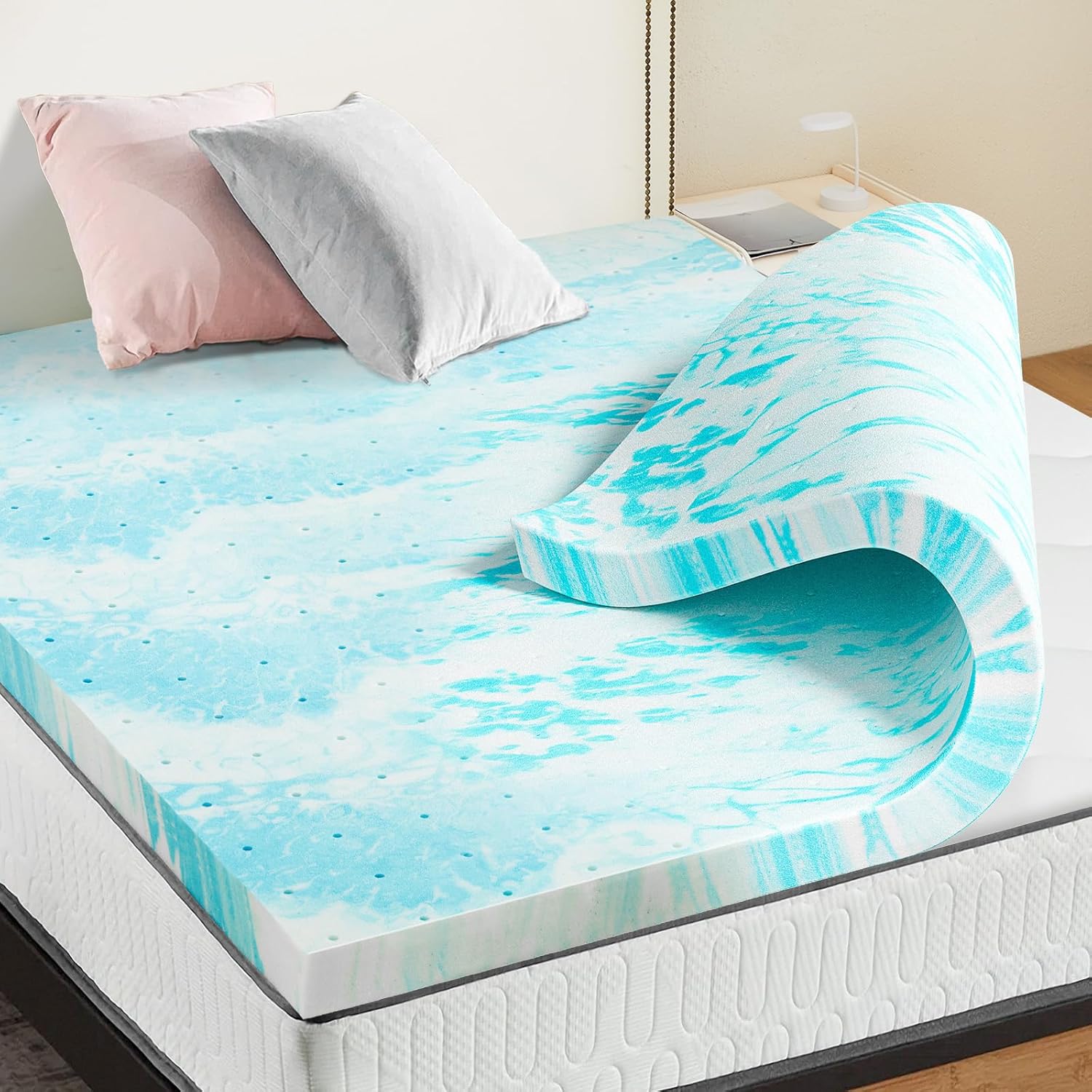 OLIXIS 2 Inch Full Cooling Gel Infused Memory Foam Mattress Topper, Bed Pad