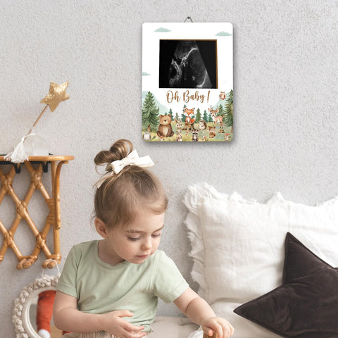 ALodr Woodland Baby Shower Decorations, Woodland Baby Shower Sign Picture Frame, Wild Animal Party Decor for Gender Reveal, Pregnancy Milestone Keepsake, Pregnancy Announcement Sonogram Photo Frames