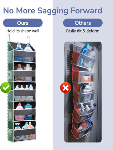 ULG 1 Pack Over Door Organizer with 5 Large and 10 Mesh Side Pockets, 44 lbs Weight Capacity Hanging Storage with Clear Window Kids Toys, Shoes, Diapers, Dark Grey, 5 Layers