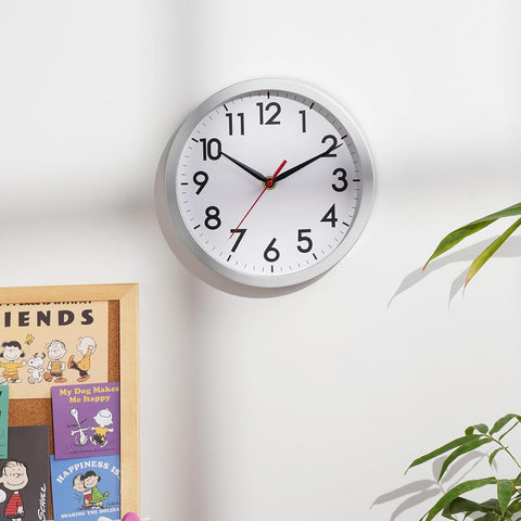 AKCISOT 8 Inch Wall Clock, Silent Battery Operated Analog Clock, Silver