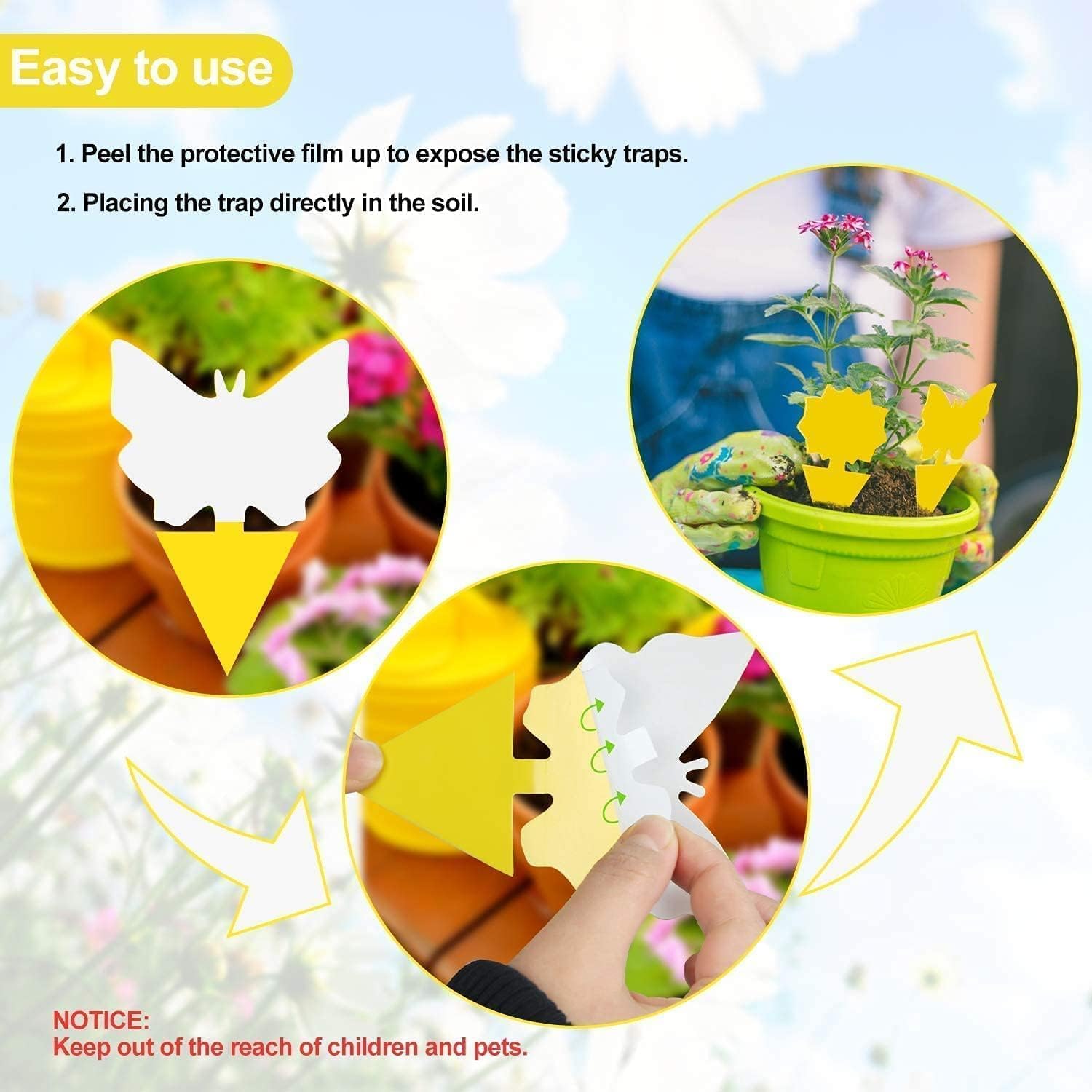 LFSYS 64Pcs Yellow Sticky Fruit Fly Traps for Indoors Gants Light Yellow