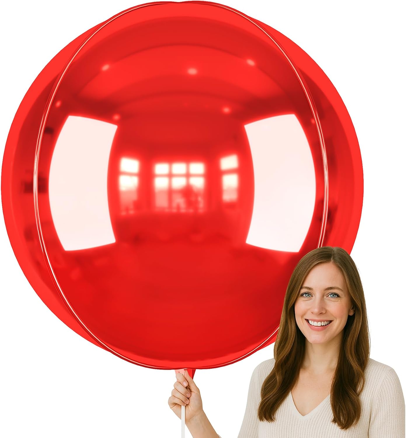 50 Inch Metallic Red Round Foil Balloons 3pcs Large 4D Ball Balloons