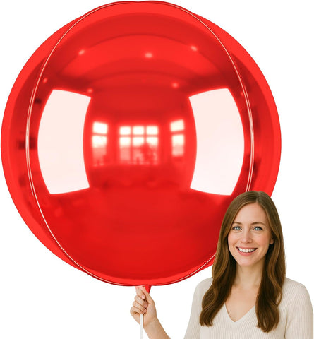50 Inch Metallic Red Round Foil Balloons 3pcs Large 4D Ball Balloons