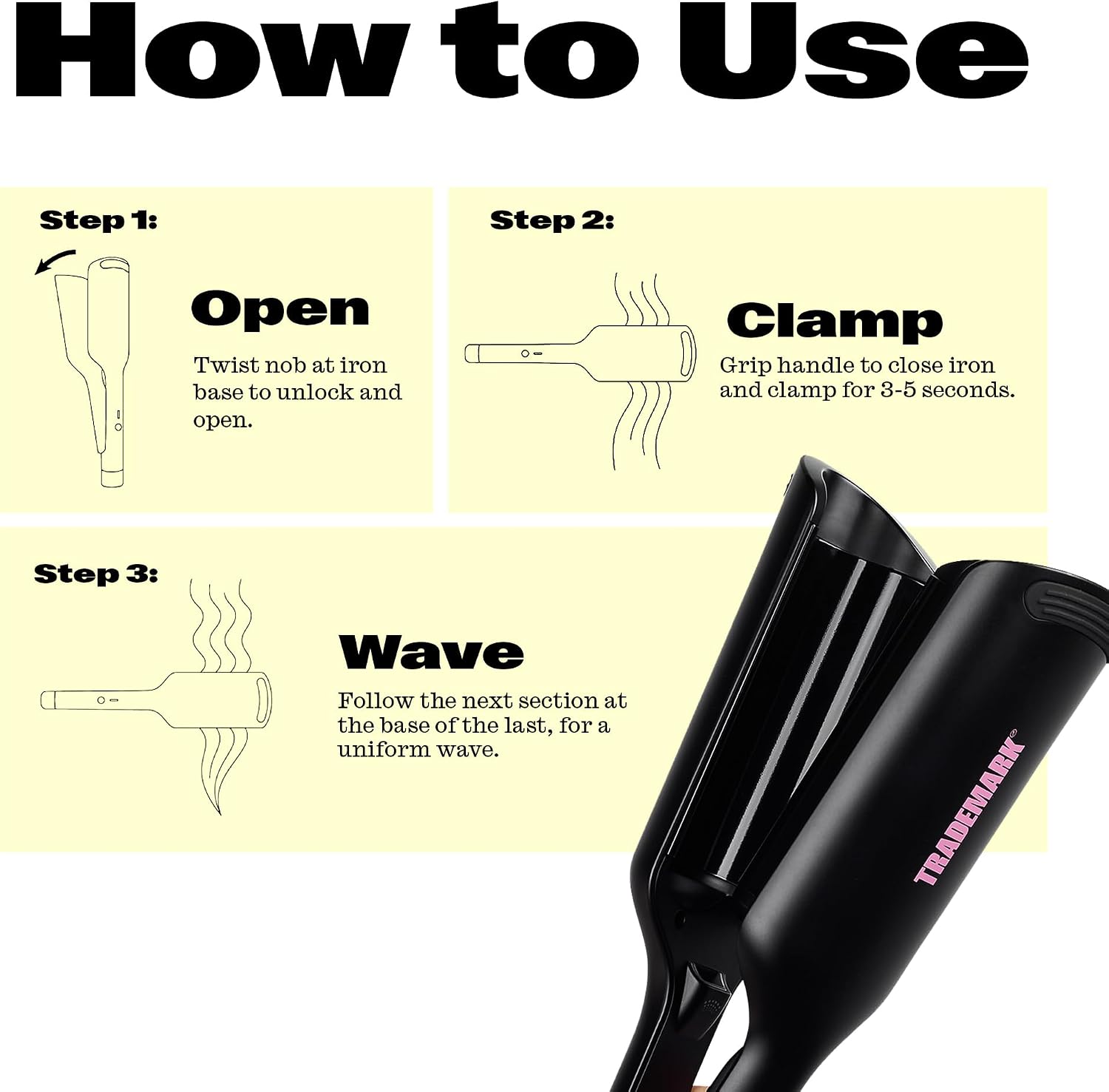 Trademark Beauty Hair Waver - Double Barrel Hair Crimper, Beach Waves Curling Iron, Babe Waves X, Adjustable Temperature Hair Curler, Hair Styling Tools, 1.25" - Black