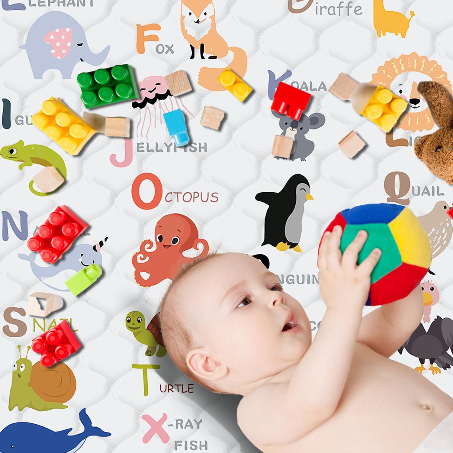 Baby Play Mat, Thick & Soft 50" X 50" Playpen mat (Animal Alphabet-A)