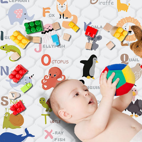 Baby Play Mat, Thick & Soft 50" X 50" Playpen mat (Animal Alphabet-A)