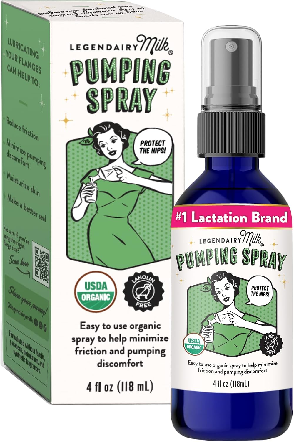 Legendairy Milk Organic Pumping Spray, Lanolin-Free Breast Lubricant, 4 oz