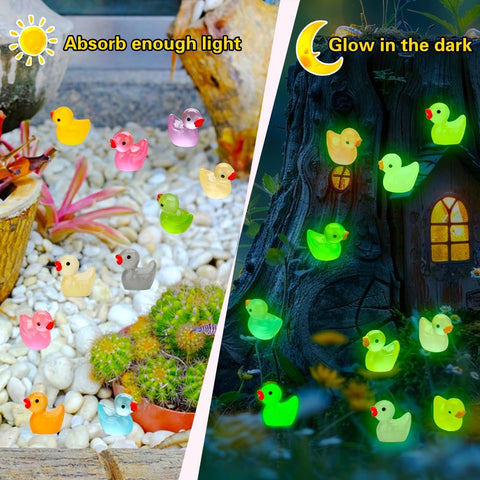 GWAHSA 240pcs Luminous Mini Resin Ducks, Tiny Animals Bulk Glow in The Dark Small Plastic Miniature Ducks Figures for Dollhouse Decor Micro Garden Home Landscape Aquarium Craft Gifts Party Favors Toys