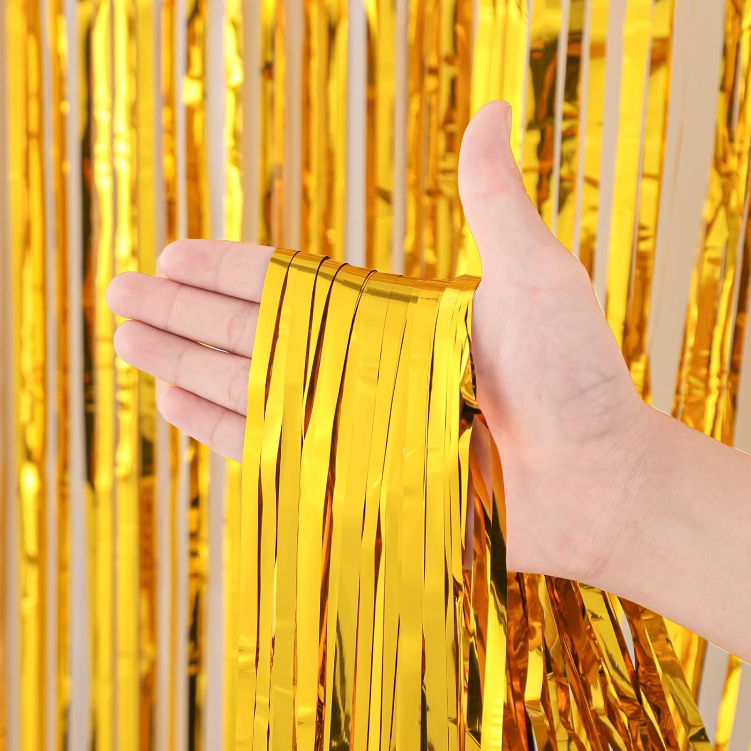 Voircoloria Gold Foil Fringe Backdrop Curtains, 3.3x8.2ft, 3 Pack