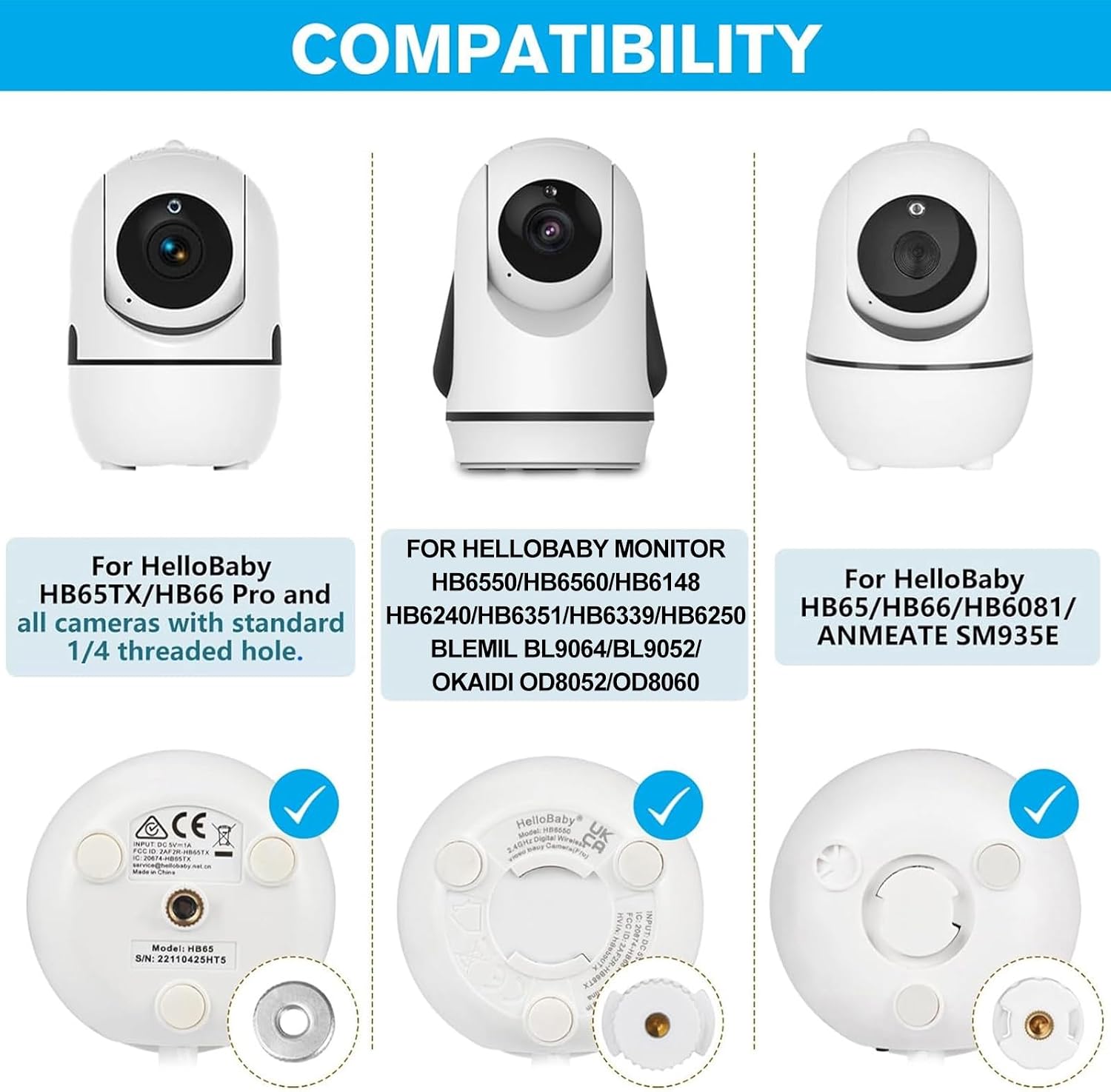 Adjustable Baby Monitor Mount for HelloBaby HB6550/ HB6560/ HB6240/ HB6148/ HB6339/ HB66/ HB65/ HB40, ANMEATE 549/SM935E, Universal Baby Monitor Wall Mount with Perfect View and Easy to Install