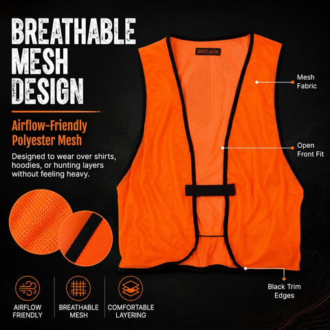 Orange Aglow Lightweight Mesh Blaze Orange Hunting Safety Vest - Ultralightweight & Breathable, Visible Day & Night