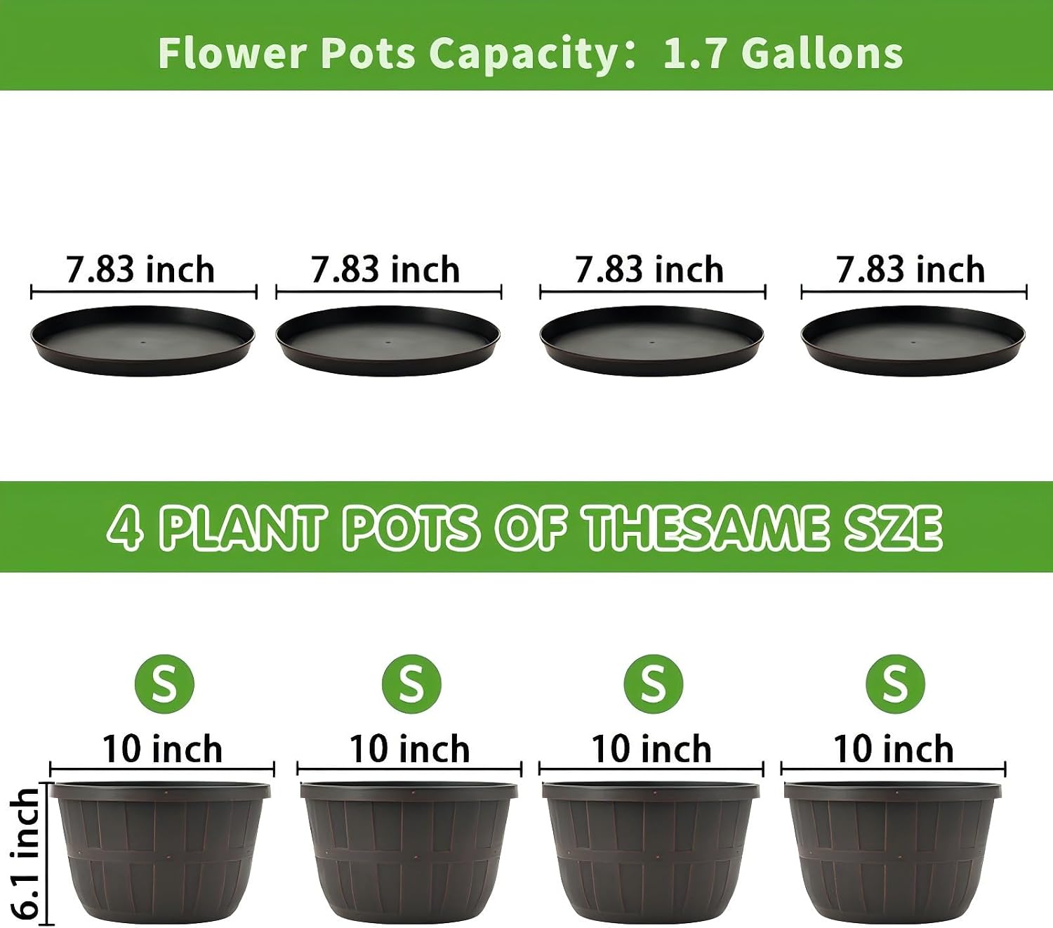 Quarut 4 Pack 10 inch Flower Pots,Plastic Plants Pots Outdoor