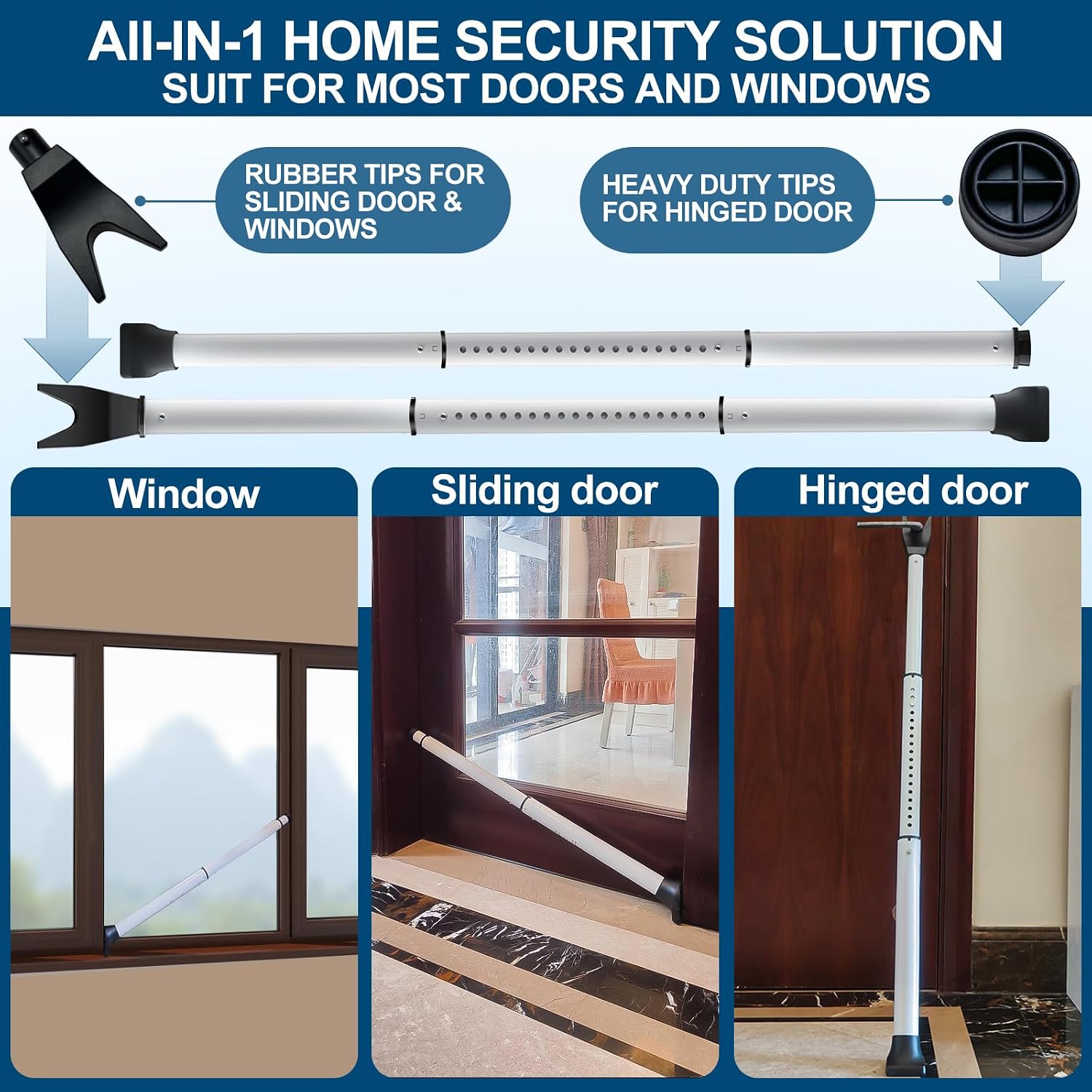 Rerishom 2 Pack Door Security Bar, Heavy Duty Patio Door Lock,White