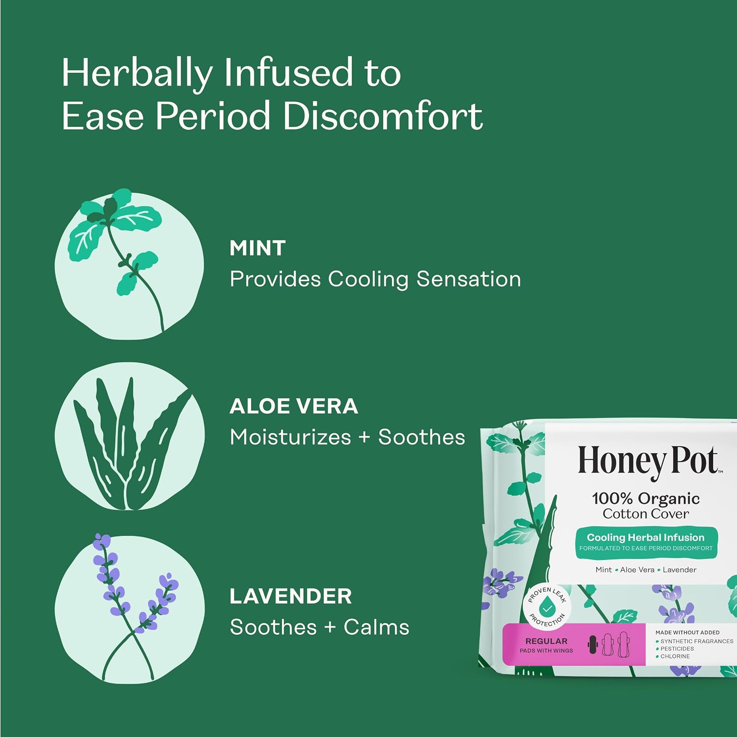 The Honey Pot Company - Cooling Herbal - Regular - Pads for Women