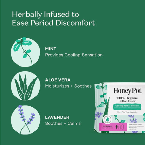 The Honey Pot Company - Cooling Herbal - Regular - Pads for Women