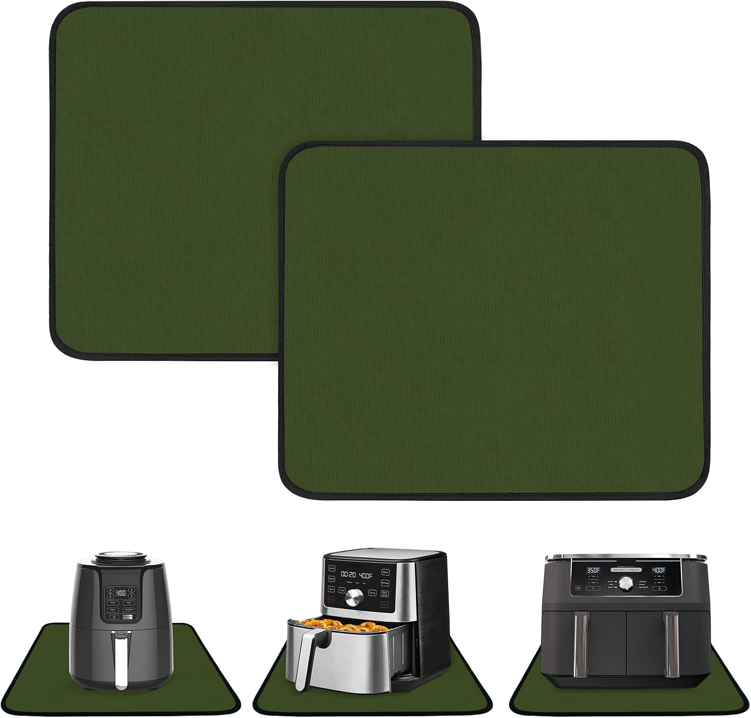 2 PCS Heat Resistant Mats for Countertop Air Fryer, 14x12in, Green