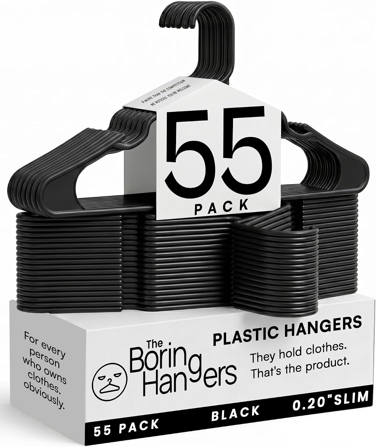 Black Plastic Hangers 55 Pack - 10 lb Heavy Duty Black Clothes Hangers for Closet, Space Saving & Slim Plastic Coat Hangers for Shirts Suits Jackets - 0.20" Thin Minimalist Hangers