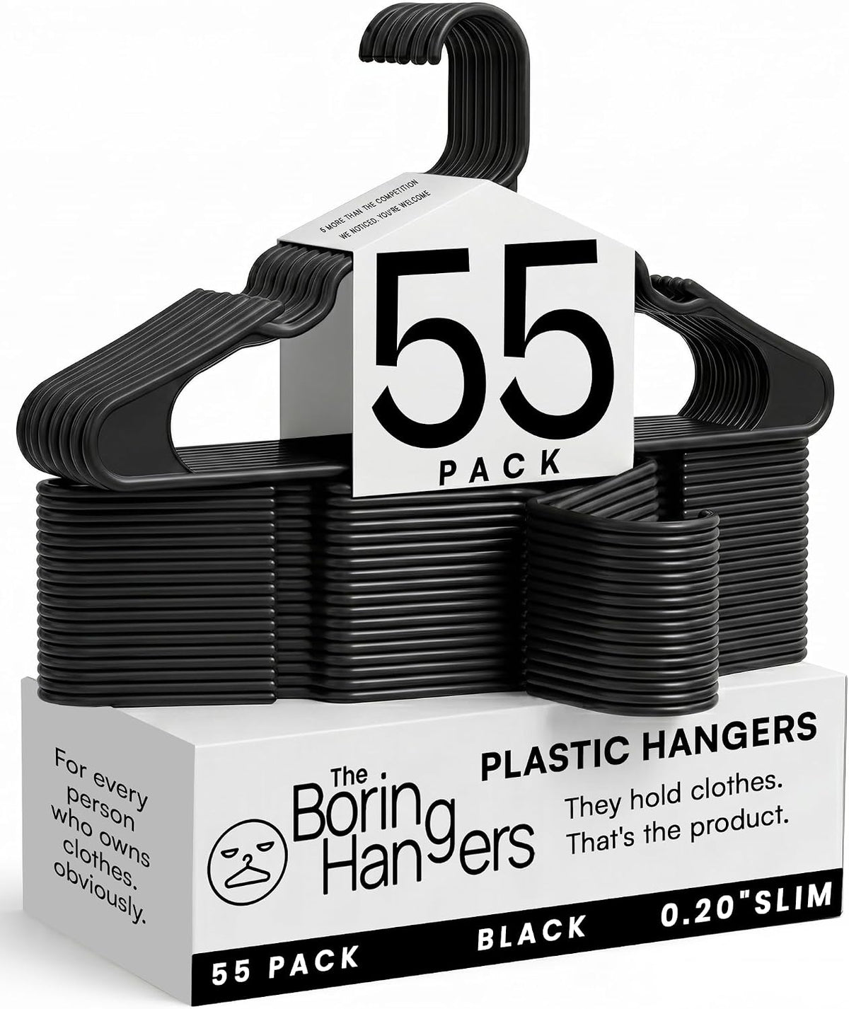 Black Plastic Hangers 55 Pack - 10 lb Heavy Duty Black Clothes Hangers for Closet, Space Saving & Slim Plastic Coat Hangers for Shirts Suits Jackets - 0.20" Thin Minimalist Hangers