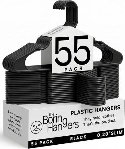 Black Plastic Hangers 55 Pack - 10 lb Heavy Duty Black Clothes Hangers for Closet, Space Saving & Slim Plastic Coat Hangers for Shirts Suits Jackets - 0.20" Thin Minimalist Hangers