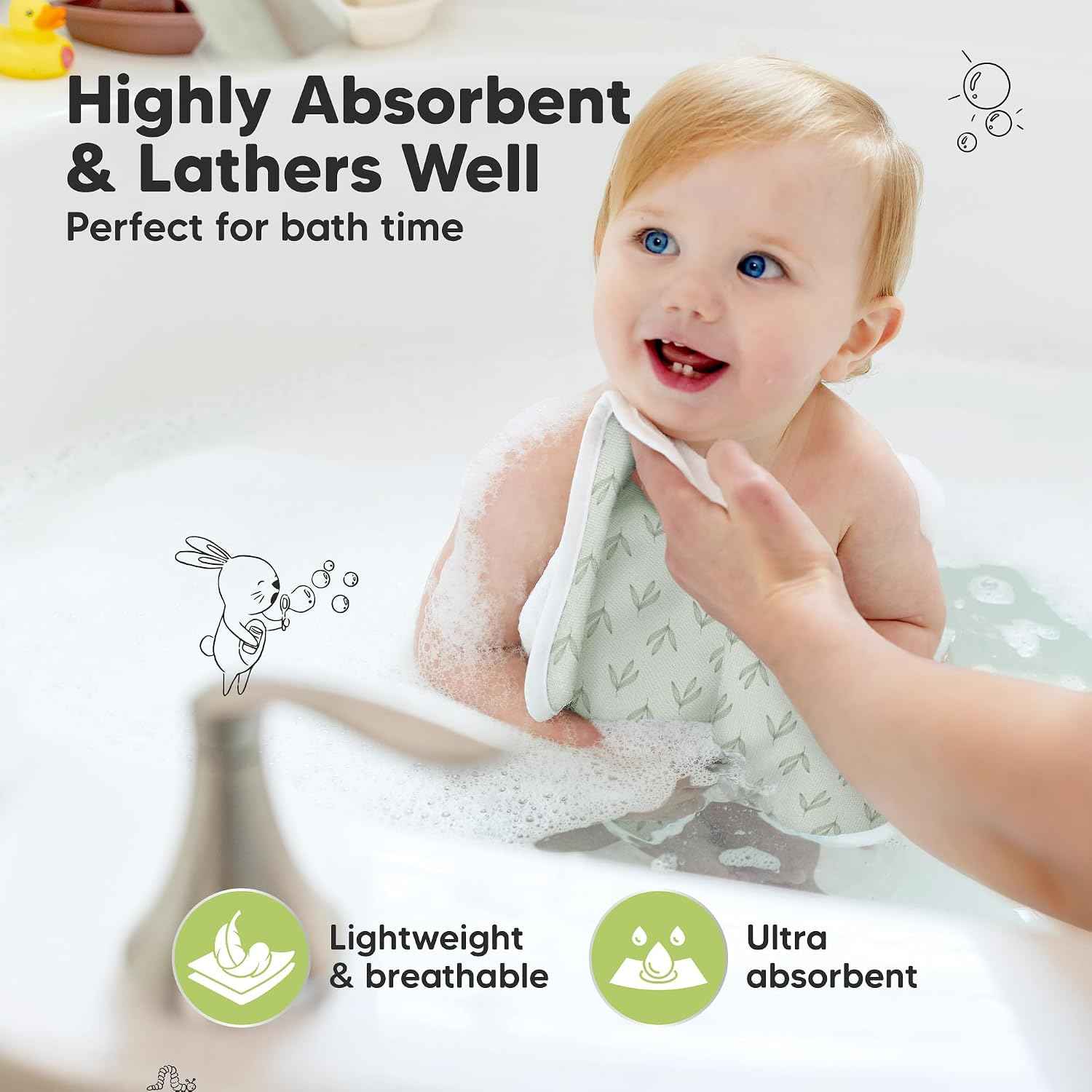 6-Pack Cotton Baby Washcloths for Newborn, Organic Cotton Muslin (Fleur)