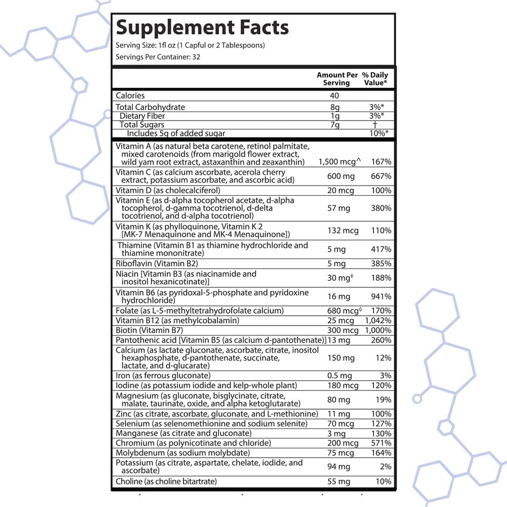 intraMAX Liquid Multivitamin, 415+ Nutrients, Non-GMO, Peach Mango, 32 oz