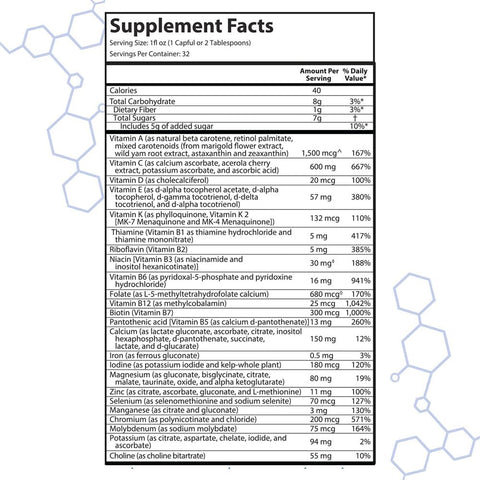 intraMAX Liquid Multivitamin, 415+ Nutrients, Non-GMO, Peach Mango, 32 oz