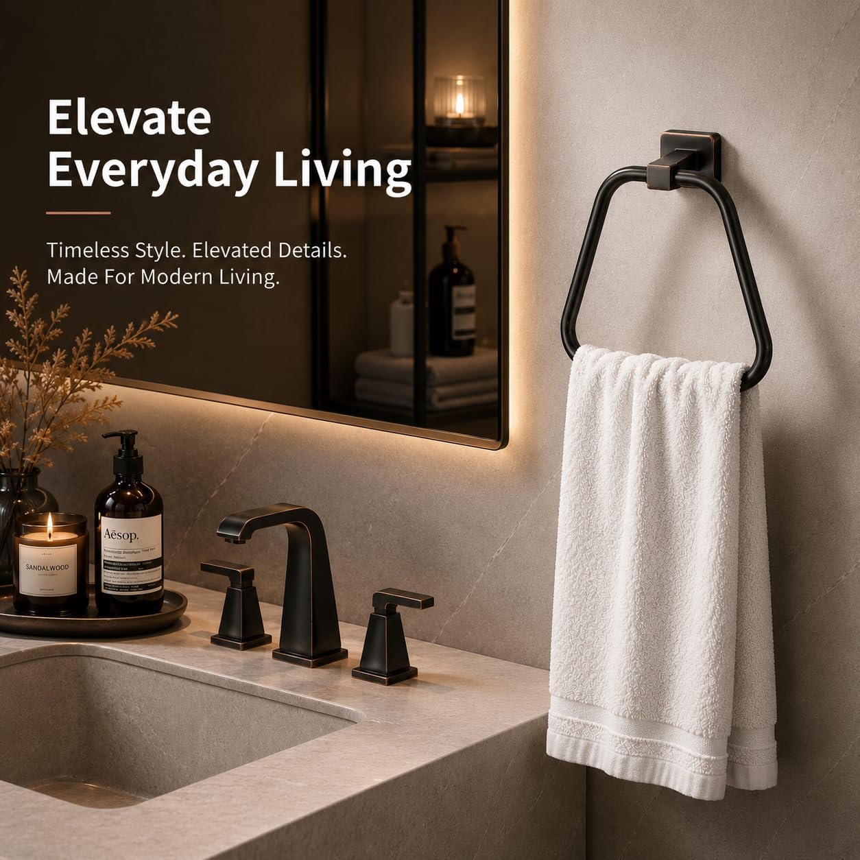 Oil Rubbed Bronze Towel Ring for Bathroom 2 Pack, Kitchen Bath Towel Holder Hangers Wall Mount Heavy Duty Stainless Steel