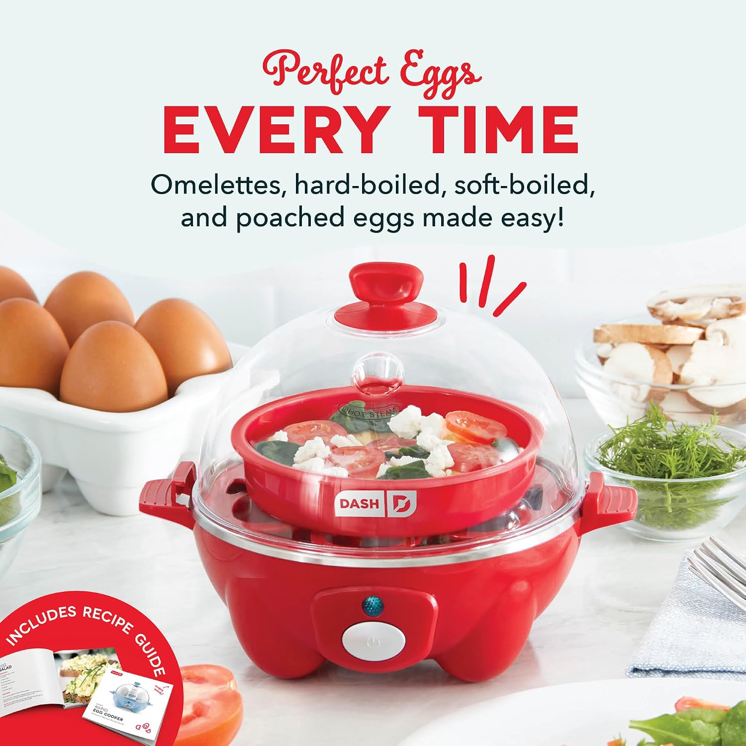 Dash Rapid Egg Cooker, 7 Hard Boiled Eggs, Red