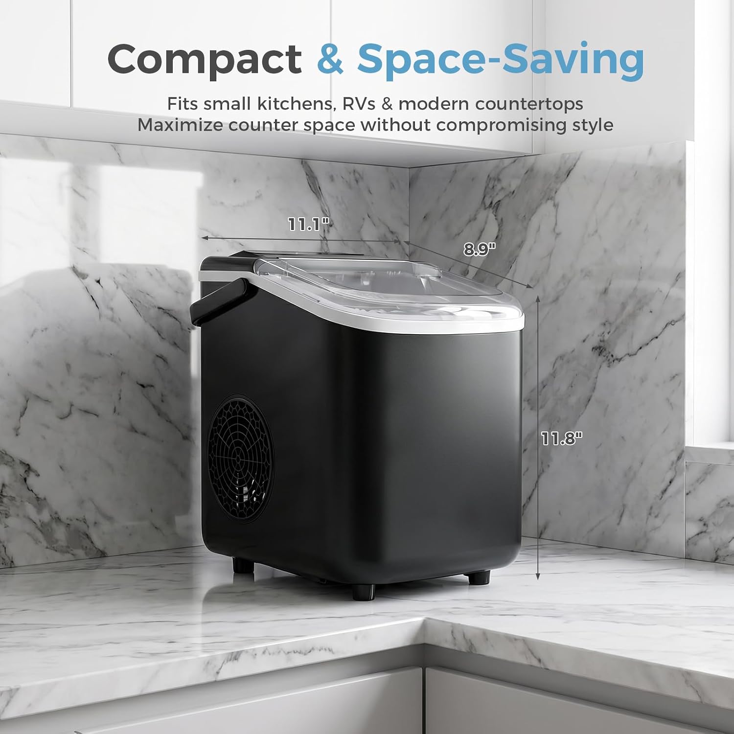 Countertop Ice Maker, Portable Ice Machine with Carry Handle Basket and Scoop, 9 Bullet Cubes Ready in 6 Mins, 26lbs Daily, Self-Cleaning for Home, Kitchen, Camping, RV