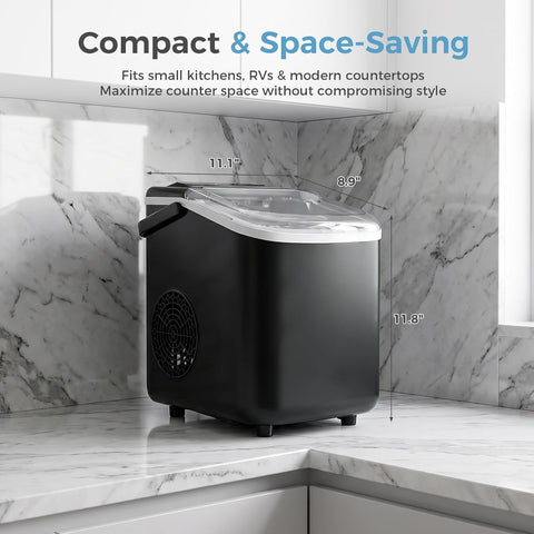 Countertop Ice Maker, Portable Ice Machine with Carry Handle Basket and Scoop, 9 Bullet Cubes Ready in 6 Mins, 26lbs Daily, Self-Cleaning for Home, Kitchen, Camping, RV