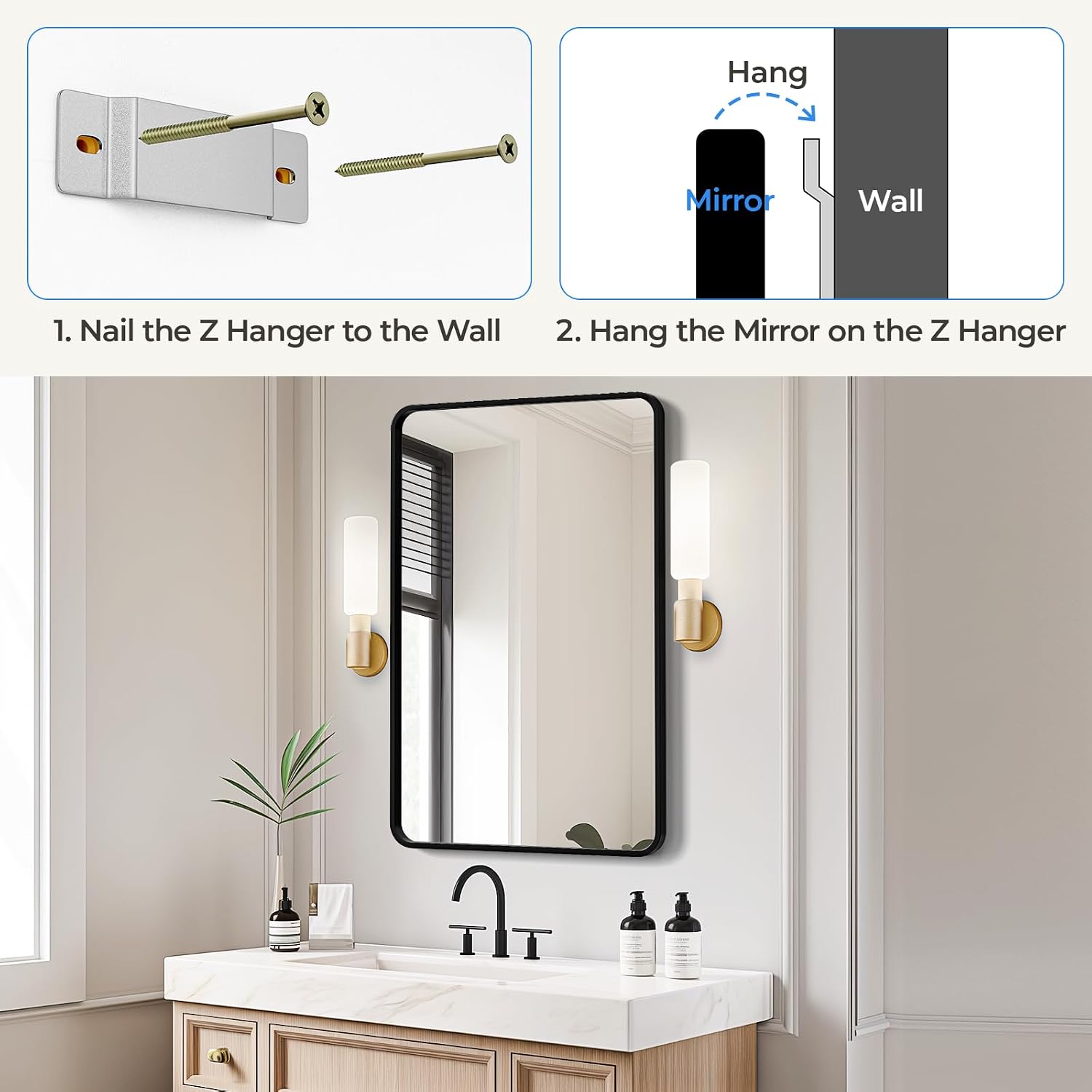 USHOWER Black Bathroom Mirrors for Over Sink 24 x 36 Inch