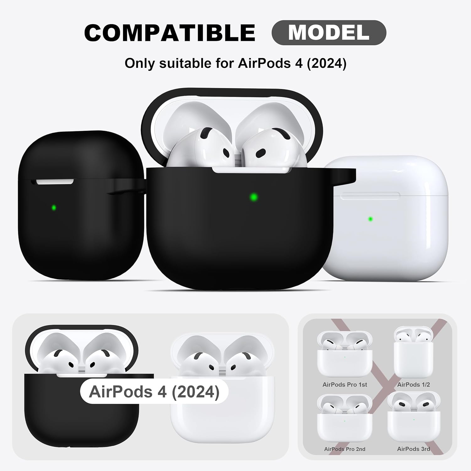 R-fun for AirPods 4 Case Silicone Cover, Black