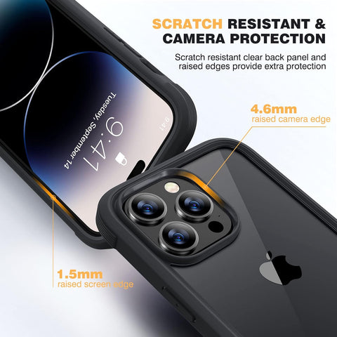 Diaclara Designed for iPhone 14 Pro Case 6.1’’, Full Body Rugged Case w/Built-in Touch Sensitive Anti-Scratch Screen Protector+9H Tempered Glass Camera Lens Protector (Black)